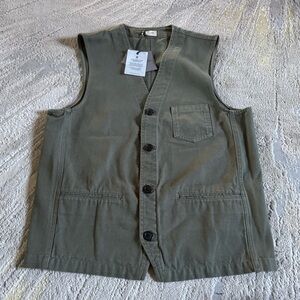 Lafaurie Daniel Vest green khaki canvas safari outdoor button front XXL new